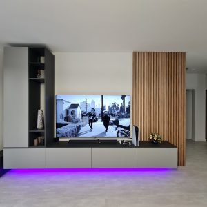Living suspendat __ exterior MDF AGT 3023 Supramat Dolphin Grey __ usi MDF infoliat NettFront Gri Metal Ultra Mat __ tip-on Blum __ mobila living tv riflaje cncwoodskills
