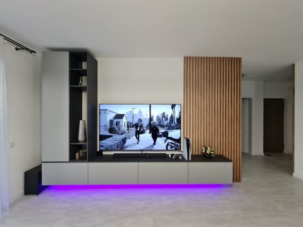 Living suspendat __ exterior MDF AGT 3023 Supramat Dolphin Grey __ usi MDF infoliat NettFront Gri Metal Ultra Mat __ tip-on Blum __ mobila living tv riflaje cncwoodskills