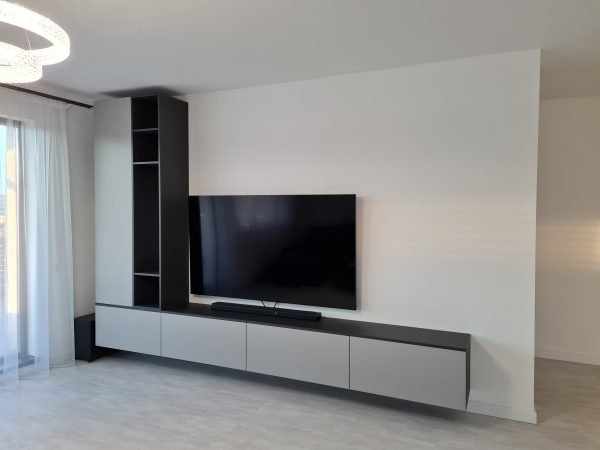 Living suspendat __ exterior MDF AGT 3023 Supramat Dolphin Grey __ usi MDF infoliat NettFront Gri Metal Ultra Mat __ tip-on Blum __ mobilier tv