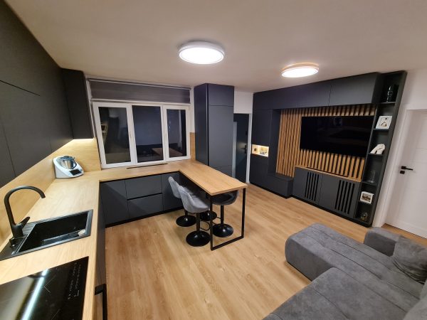 Bucătărie modernă MDF vopsit gri grafit, cu peninsulă - Image 7