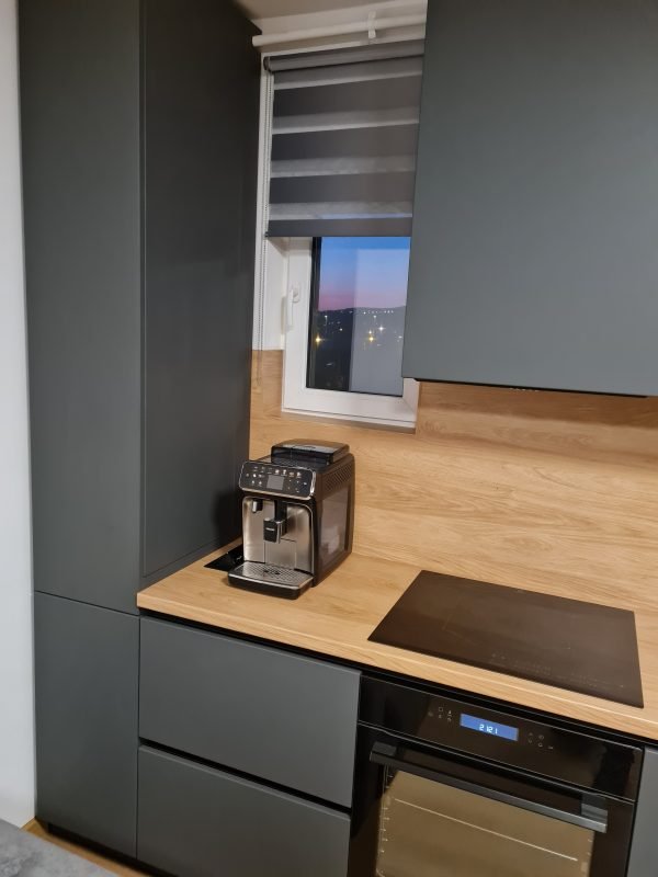 Bucătărie modernă MDF vopsit gri grafit, cu peninsulă - Image 6