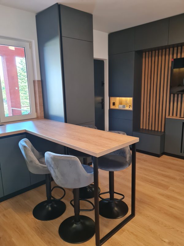 Bucătărie modernă MDF vopsit gri grafit, cu peninsulă - Image 5